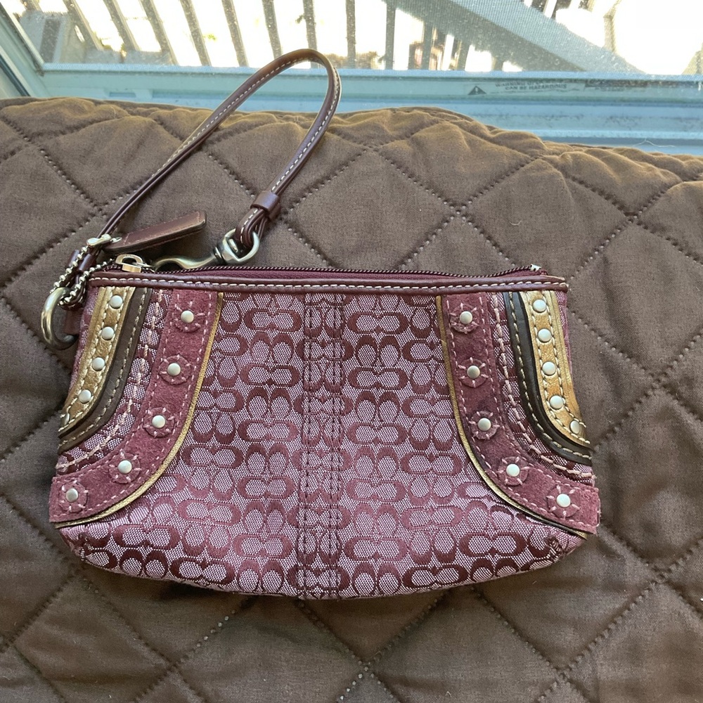 Coach Purple and Gold Quilted Wristlet - Picture 2 of 3